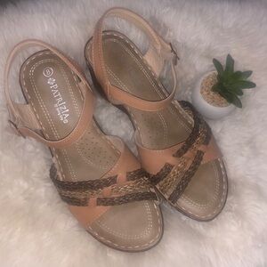 Patrizia Spring Step WOVEN Leather SANDALS Strappy 3”Heels NWOT
